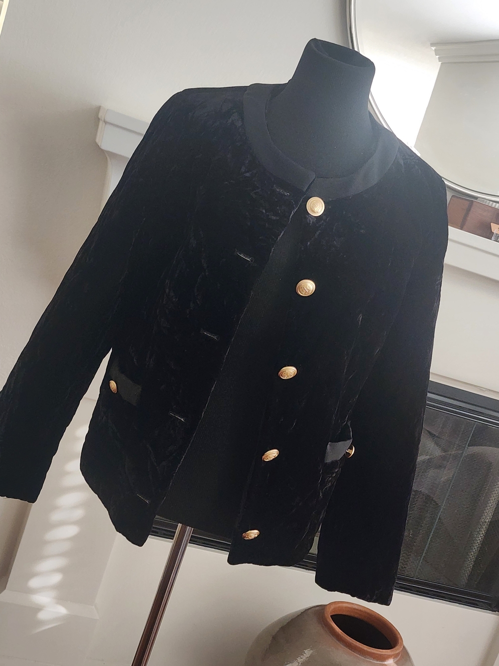 Talbots Black Velvet Blazer with Gold Buttons